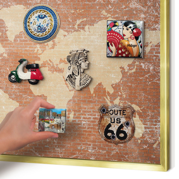 Tablero para imanes decorativo con marco dorado Mapa de ladrillos