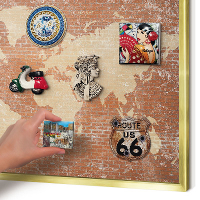 Tablero para imanes decorativo con marco dorado Mapa de ladrillos