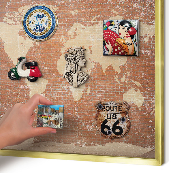 Tablero para imanes decorativo con marco dorado Mapa de ladrillos