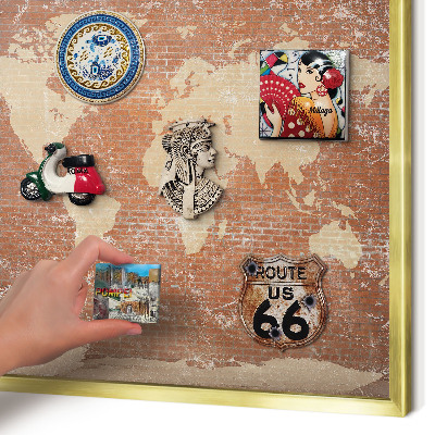 Tablero para imanes decorativo con marco dorado Mapa de ladrillos