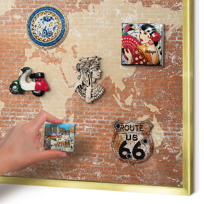 Tablero para imanes decorativo con marco dorado Mapa de ladrillos