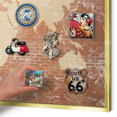 Tablero para imanes decorativo con marco dorado Mapa de ladrillos