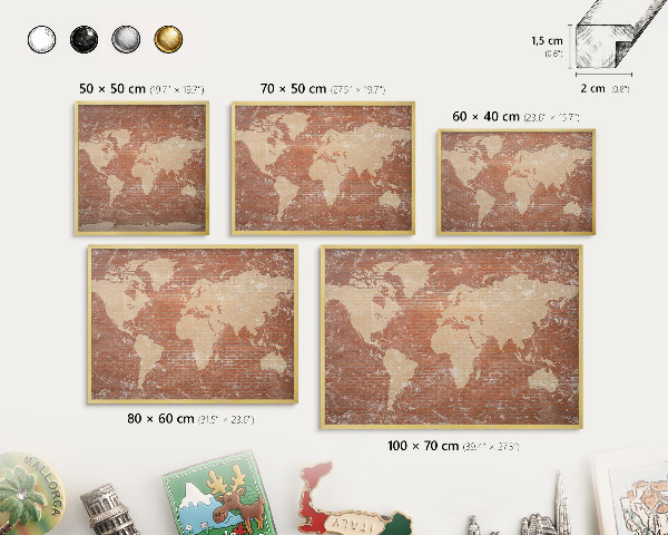 Tablero para imanes decorativo con marco dorado Mapa de ladrillos
