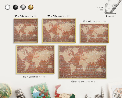 Tablero para imanes decorativo con marco dorado Mapa de ladrillos