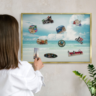Tablero para imanes decorativo con marco dorado Armonía marítima