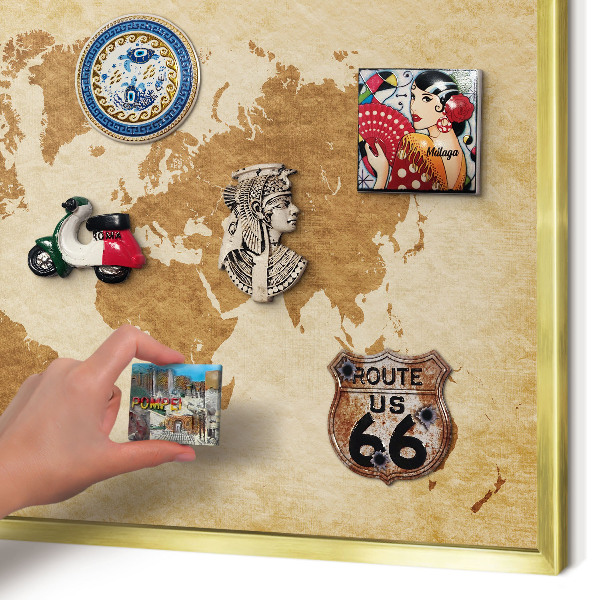 Tablero para imanes decorativo con marco dorado Mapa antiguo