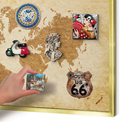Tablero para imanes decorativo con marco dorado Mapa antiguo