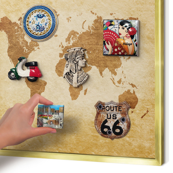 Tablero para imanes decorativo con marco dorado Mapa antiguo