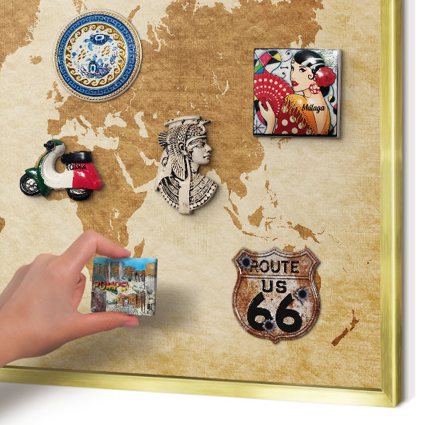 Tablero para imanes decorativo con marco dorado Mapa antiguo