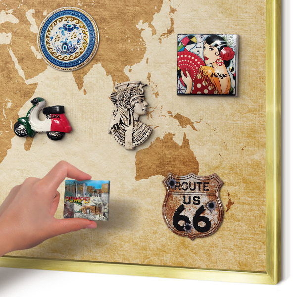 Tablero para imanes decorativo con marco dorado Mapa antiguo