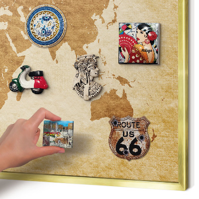 Tablero para imanes decorativo con marco dorado Mapa antiguo