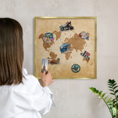 Tablero para imanes decorativo con marco dorado Mapa antiguo