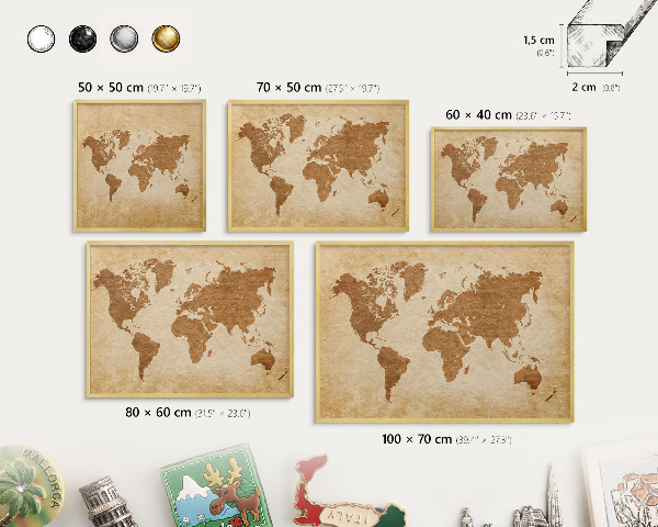Tablero para imanes decorativo con marco dorado Mapa antiguo