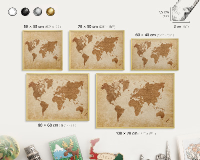 Tablero para imanes decorativo con marco dorado Mapa antiguo