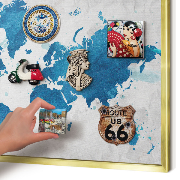 Pizarra magnética de pared en color oro Mapa de acuarela