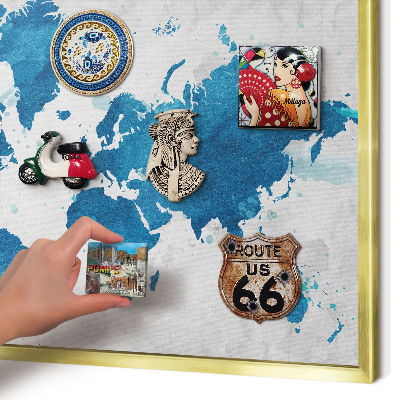 Pizarra magnética de pared en color oro Mapa de acuarela