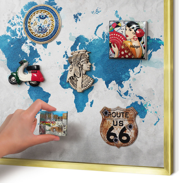 Pizarra magnética de pared en color oro Mapa de acuarela