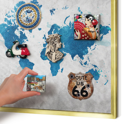 Pizarra magnética de pared en color oro Mapa de acuarela