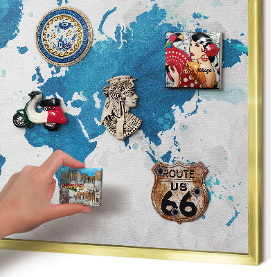Pizarra magnética de pared en color oro Mapa de acuarela