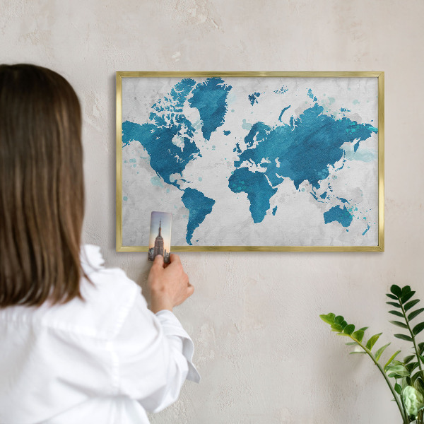 Pizarra magnética de pared en color oro Mapa de acuarela