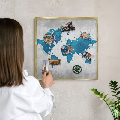 Pizarra magnética de pared en color oro Mapa de acuarela