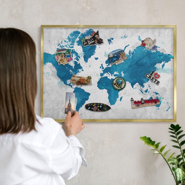 Pizarra magnética de pared en color oro Mapa de acuarela