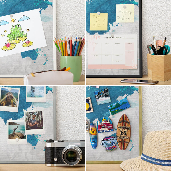 Pizarra magnética de pared en color oro Mapa de acuarela