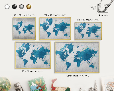 Pizarra magnética de pared en color oro Mapa de acuarela
