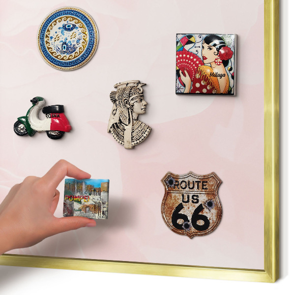 Tablero para imanes decorativo con marco dorado Rosa delicado