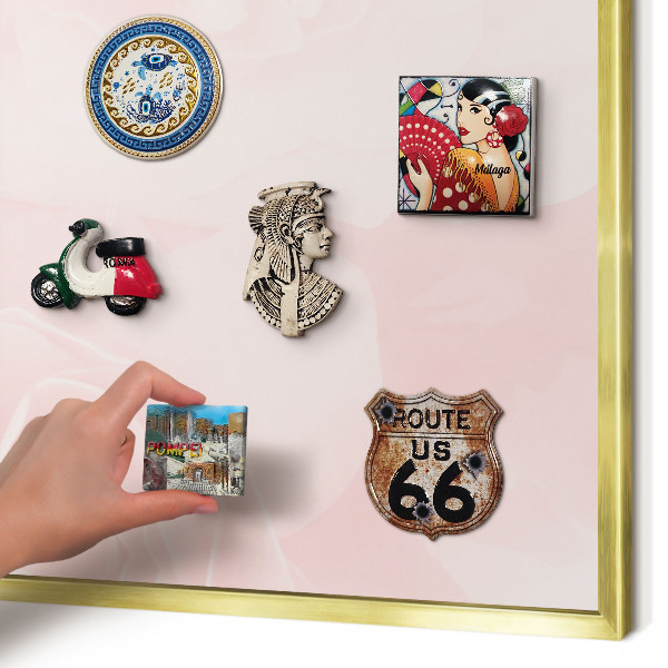 Tablero para imanes decorativo con marco dorado Rosa delicado