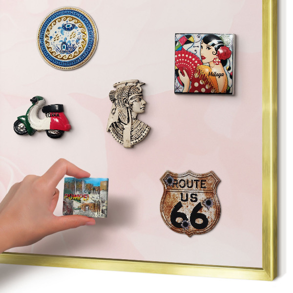 Tablero para imanes decorativo con marco dorado Rosa delicado