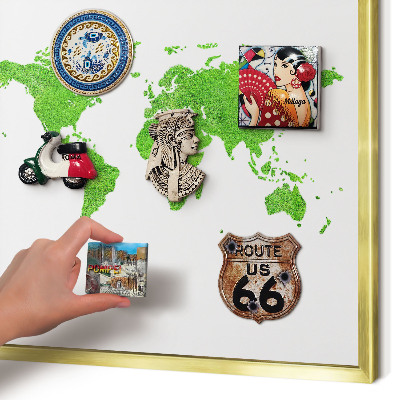Pizarra magnética de pared en color oro Mapa verde