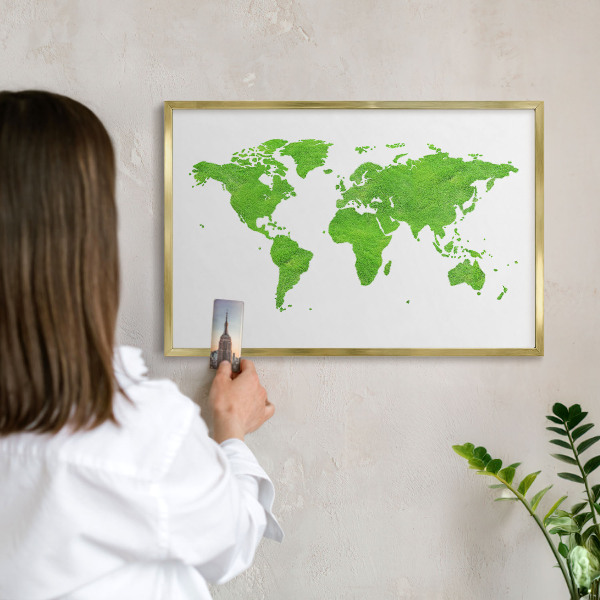 Pizarra magnética de pared en color oro Mapa verde