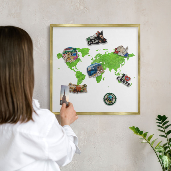Pizarra magnética de pared en color oro Mapa verde