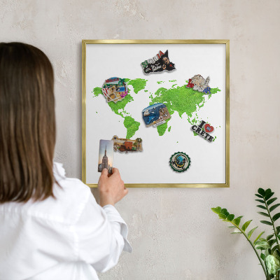 Pizarra magnética de pared en color oro Mapa verde