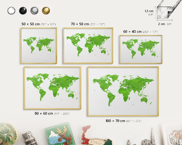 Pizarra magnética de pared en color oro Mapa verde