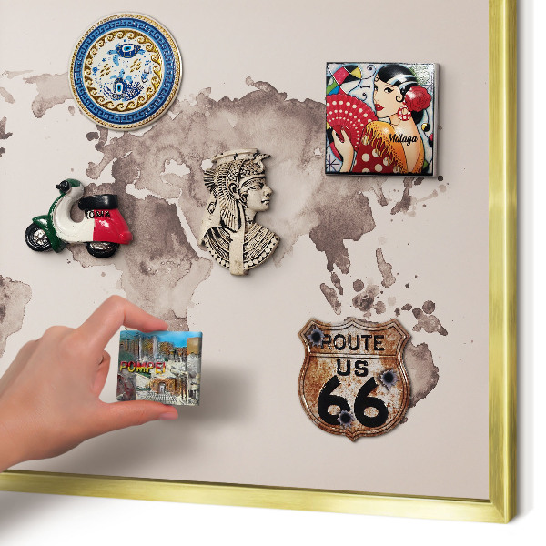 Tablero para imanes decorativo con marco dorado Mapa del mundo