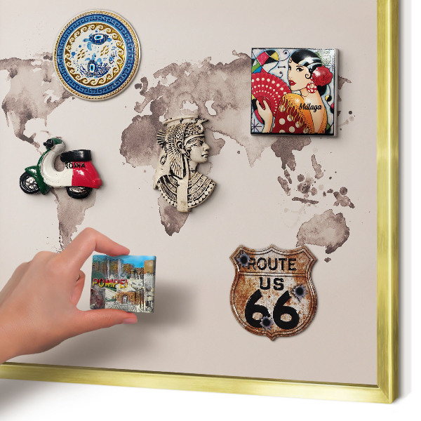 Tablero para imanes decorativo con marco dorado Mapa del mundo