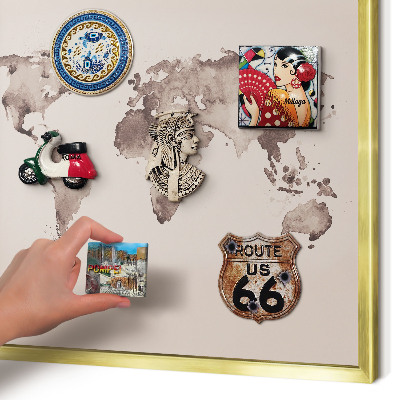 Tablero para imanes decorativo con marco dorado Mapa del mundo