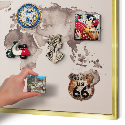Tablero para imanes decorativo con marco dorado Mapa del mundo
