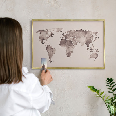 Tablero para imanes decorativo con marco dorado Mapa del mundo