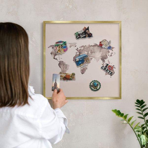 Tablero para imanes decorativo con marco dorado Mapa del mundo