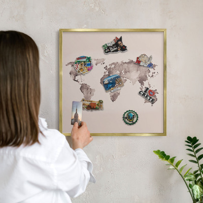 Tablero para imanes decorativo con marco dorado Mapa del mundo