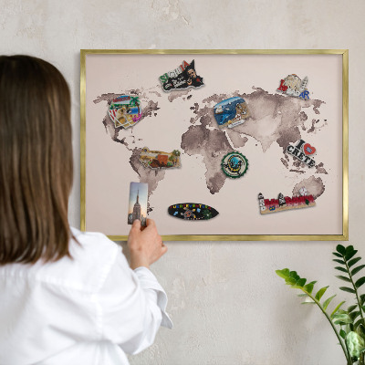 Tablero para imanes decorativo con marco dorado Mapa del mundo