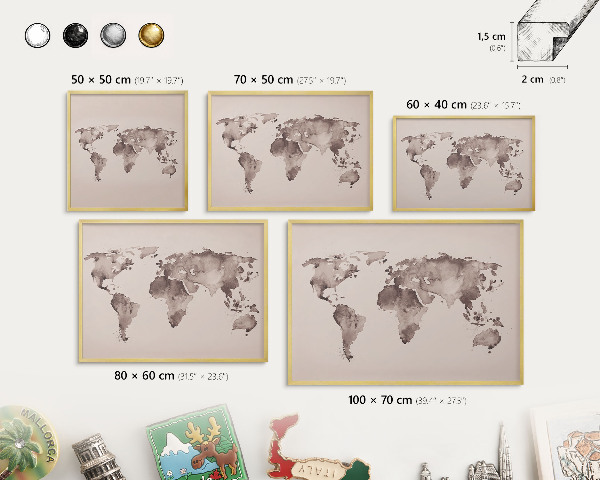 Tablero para imanes decorativo con marco dorado Mapa del mundo