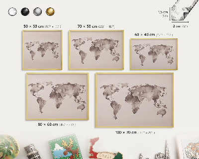 Tablero para imanes decorativo con marco dorado Mapa del mundo