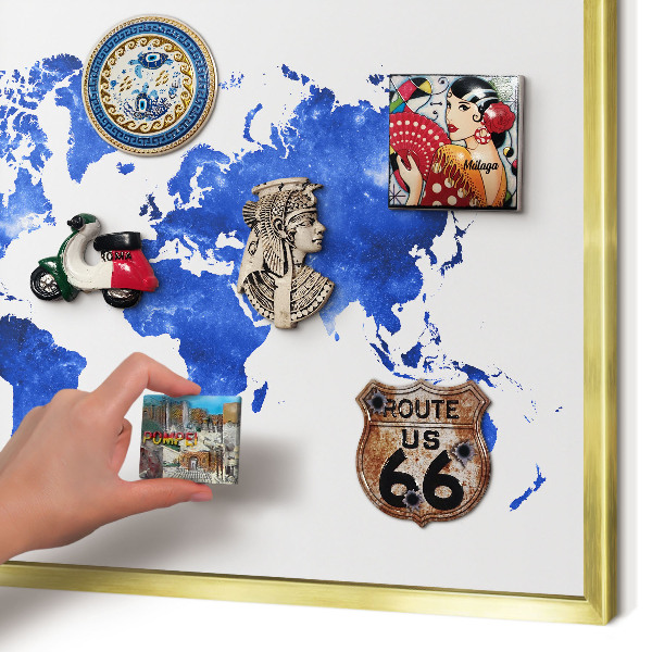 Tablero para imanes decorativo con marco dorado Mapa del mundo
