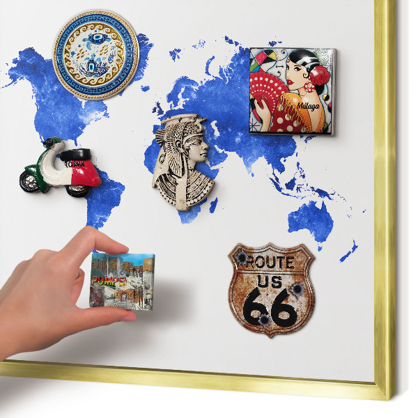 Tablero para imanes decorativo con marco dorado Mapa del mundo