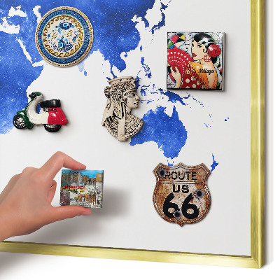 Tablero para imanes decorativo con marco dorado Mapa del mundo