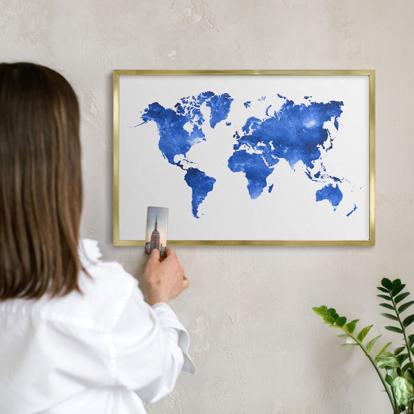 Tablero para imanes decorativo con marco dorado Mapa del mundo